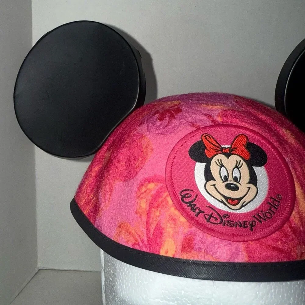 Walt Disney World EAR Hat Minnie Mouse Pink Floral Cap Adult Size